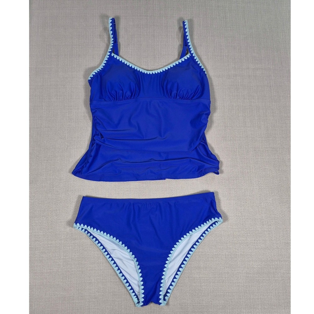 Cupshe Blue Scalloped Tankini Swimsuit Set XL Tummy Control New With Tags